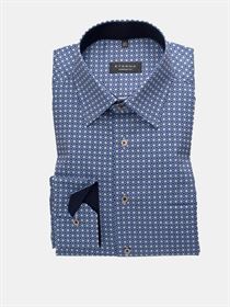 Smart Eterna mørkeblå print skjorte med ekstra ærmelængde 68 cm.  med brystlomme og alm. Kent krave. Comfort Fit 3869 18 E14E